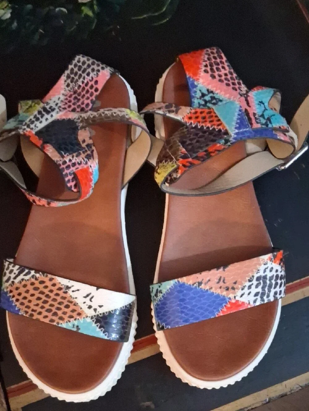 MIA Multicolor Snake-Print Platform Ankle-Strap Sandals